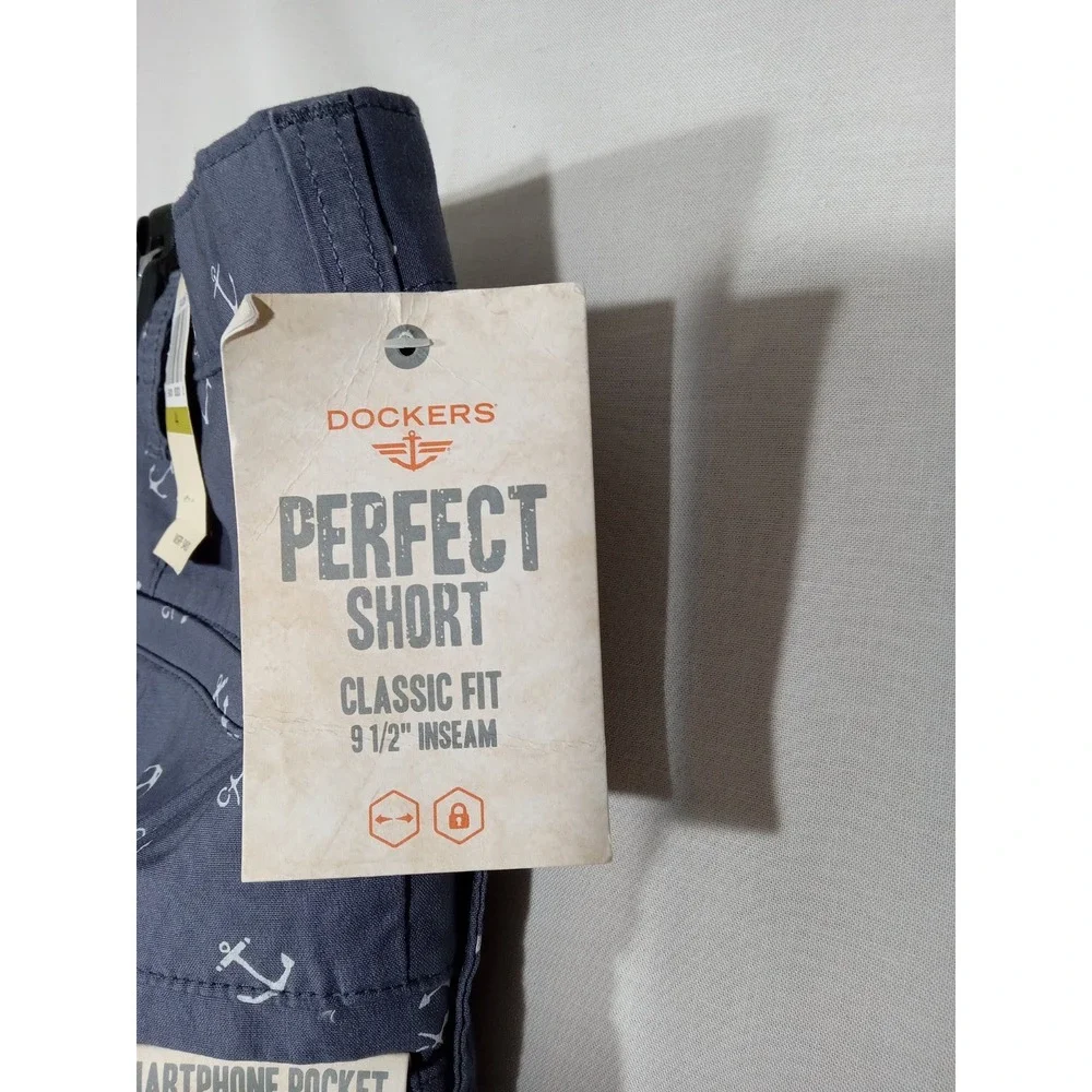 Dockers  Perfect Shorts Men's 44 Anchor Print Gray Smart Phone Pocket